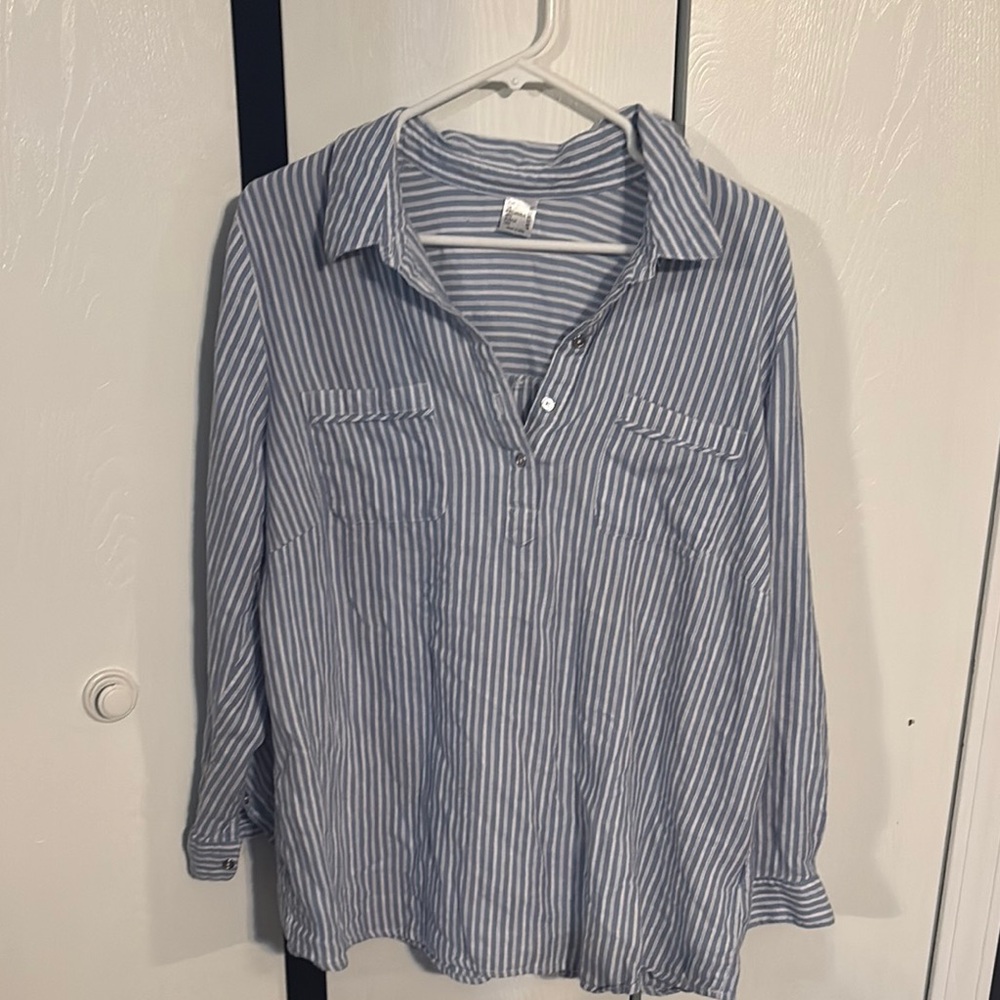 Blue and White Striped Button-Up Shirt